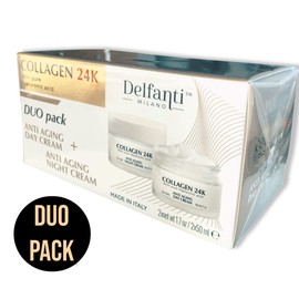 Delfanti - Collagen 24K Anti-Aging Duo Pack Day Cream Bottle Plus Night Face Neck Décolet Moisturizer with Pure Hyaluronic Acid Made in Italy / 델판티 - 콜라겐 24K 안티에이징 듀오 팩 데이 크림 병 플러스 나이트 순수 히알루론산이 함유된 페이스 넥 데콜레 보습제 이탈리아산