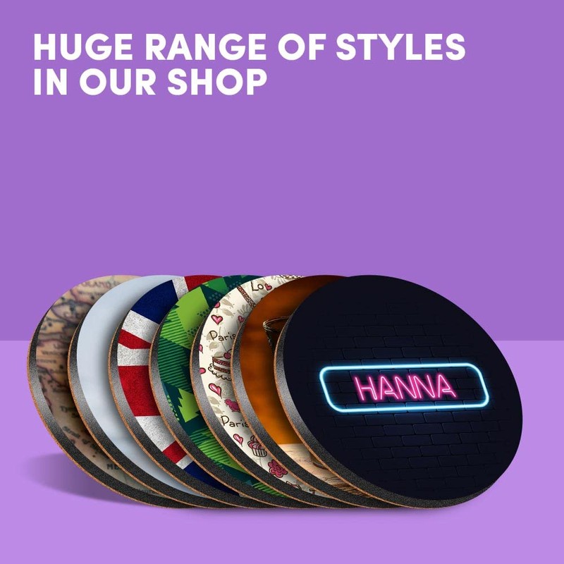 8 x Round Coasters - Neon Sign Design Hanna Name
