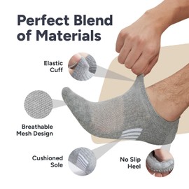 Eedor Athletic No Show Socks for Men & Women - Unisex No Show Non Slip Ankle Socks, Low Cut Invisible for Men & Women, Cotton, Running & Casual - 4-Pack, S, Grey