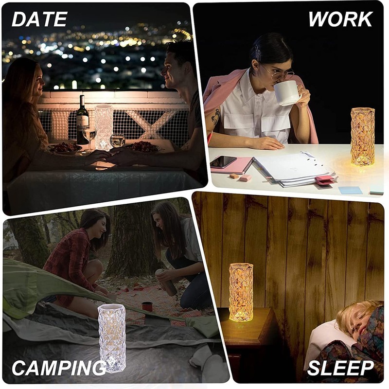 Crystal Table Lamp Light 3 Colours Changing USB Chargeable LED
