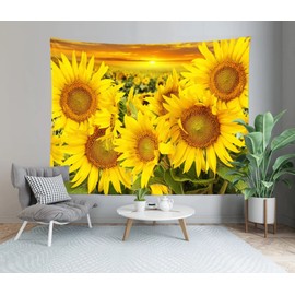 CORFOTO Boho Sunflower Tapestry Hippie Sunset Sunflowers Wall Tapestry for Girls Bedroom Decor Living Room College Dorm Decor Nature Plant Aesthetic Wall Art Home Decorations 80Wx60H inches Fabric