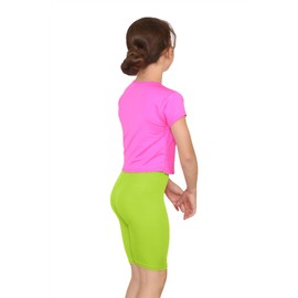 Janisramone Girls Children Plain Stretchy Dance Gymnastics Sport PE School Game Summer Cycling Shorts, lime