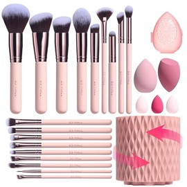 BS-MALL - Pinceles de maquillaje premium con cerdas de fibra sintética de alta calidad, set de 18 unidades, ideales para base, correctores en polvo, s