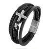 REchoLI Cross Bracelet for Man Black/Brown/Blue Braided Leather Bracelet with