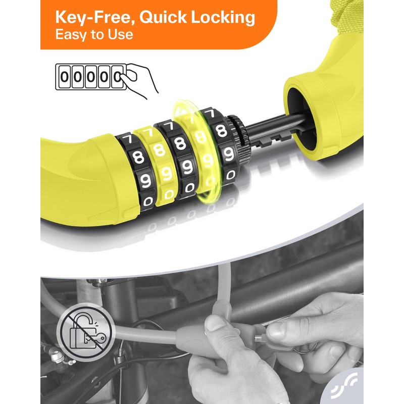 Sportneer High Security 5-Digit Combination Anti-Theft Lock for Bicycle, Motorcycle,