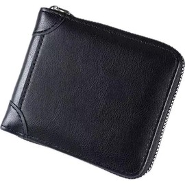 Wallet for Men - Men's PU Leather Wallet with ID Window, Zipper, and Multi Card Slots - Slim and Stylish Card Wallet (Black)