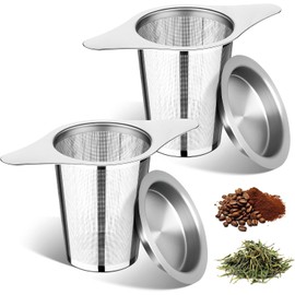 HAKUKU Filtro de Té, 2 Piezas Filtros de Café, Infusor de Te de Acero Inoxidable, Colador De Especias, Difusor de Malla con Asa，Colador Té Reutilizable para Hojas Sueltas/Café/Condimentos
