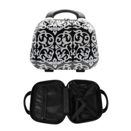 Lucazzi Hard Shell Travel Cosmetic Case, 12 Inch Hardshell Suitcase Mini Toiletry Bag, Luggage Beauty Case with Strap - Damask Black