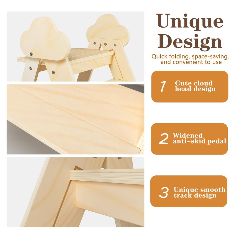 TinyHaven Wooden Toddler Step Stool, 2-Step Foldable Stool for Kids