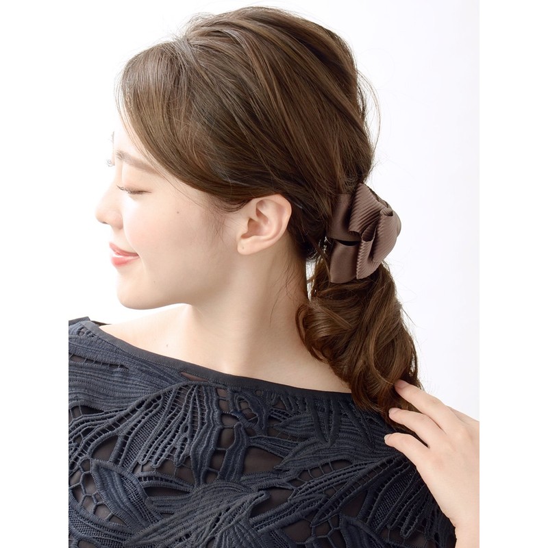 VINGTAINE H-1004-BR- Volumetric Satin Ribbon Hair Claw Elegant Daily Office