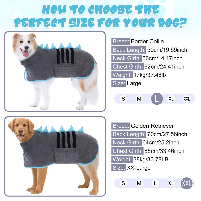 HezzLuv Microfibre Dog Bathrobe, Quick Drying, Adjustable Dog Towel, Extra