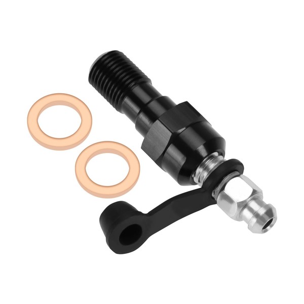 The Lord of the Tools M10x1.0mm Motorcycle Bleed Screw Aluminium 53mm Motorcycle Master Cylinder Brake Caliper Bleeding Screw Nipple with Dust Cap Black