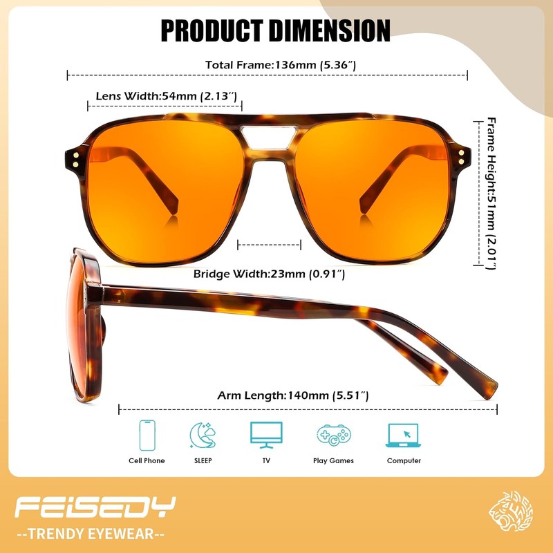 FEISEDY Gafas Ámbar para Luz Azul para Computadora y Gaming,