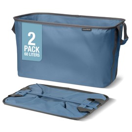 CleverMade Collapsible Laundry Basket 2 Pack – 60L (16 Gal) Foldable Clothes Hamper with Reinforced Handles, Space Saving Fabric Laundry Bin, Holds 55 lbs, Flat Folding for Dorm, Apartment & RV - Denim