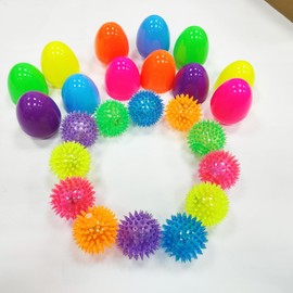 12 Pack 3.5” Easter Eggs Prefilled with 12 Light Up Stress Ball for Toddlers, 2.2” LED Flashing Spiky Fidget Relief Toys Surprise Easter Basket Stuffers Easter Hunt Fillers Kids Easter Party Favors