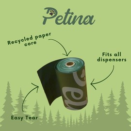 Petina 100% Compostable Dog Poop Bags, Plastic-Free & Microplastic-Free, Made from Plant-Based Materials, Leakproof, Extra Thick, Fragrance-Free (120)