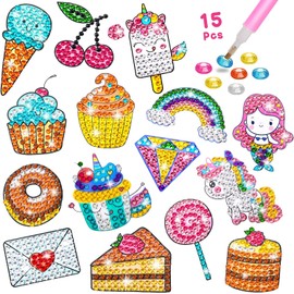 Junrife Diamond Painting Sticker Kit for Kids Sparkle Gem Stickers for Girls and Boys 5D DIY Art Gemstone Painting Kit - Best Gift Idea for Girls 4,5,6,7,8,9,10-12,6-8 Years Old Girls