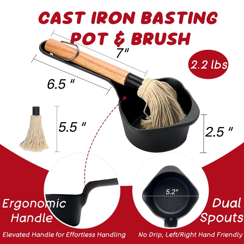 IPROUDER Cast Iron Sauce Pan and Basting Pot with BBQ