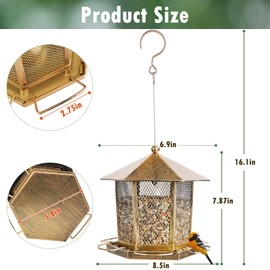 Wild Birds Feeder, Finch Bird Feeder for Outdoors, Metal Hexagonal Gazebo Birdfeeder for Garden Patio Outside Hanging