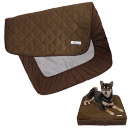 Paw Inspired Waterproof Fitted Cover for Dog Bed | Washable Bed Protector for Dog Mattress | Removable Replacement Cover Ideal for 36-Inch Pet Bed (Dark Brown)
