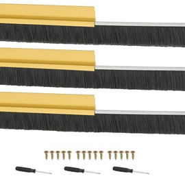 PATIKIL Door Brush Sweeps 1.18" Bristles x 39.37" Long, 3 Sets H-Shape Aluminum Alloy Holder Brush Sweep for Bottom of Door Seal Garage Weather Stripping, Gold/Black
