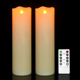 PChero 10" x 3" Flickering Flameless Candles with Remote and Timers, Battery Operated Real Wax LED Pillar Candles - Set of 2, for Home Decor, Candle Sconces