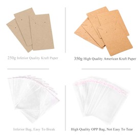 Litthing Earring Card Display Earring Holder Cards 100PCS Earring Tags + 200PCS Self Seal Bags for Earrings Necklace Jewelry Display 5x2.4 Inches (Brown)