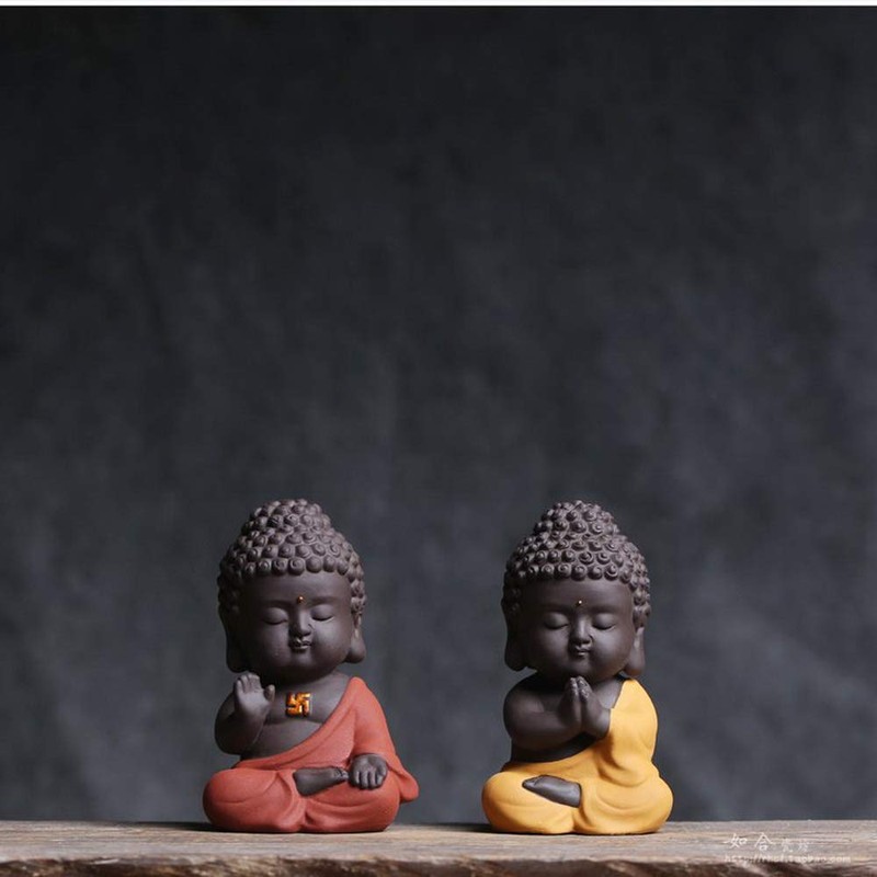 White Ceramic Little Cute Monk Figurine (01)