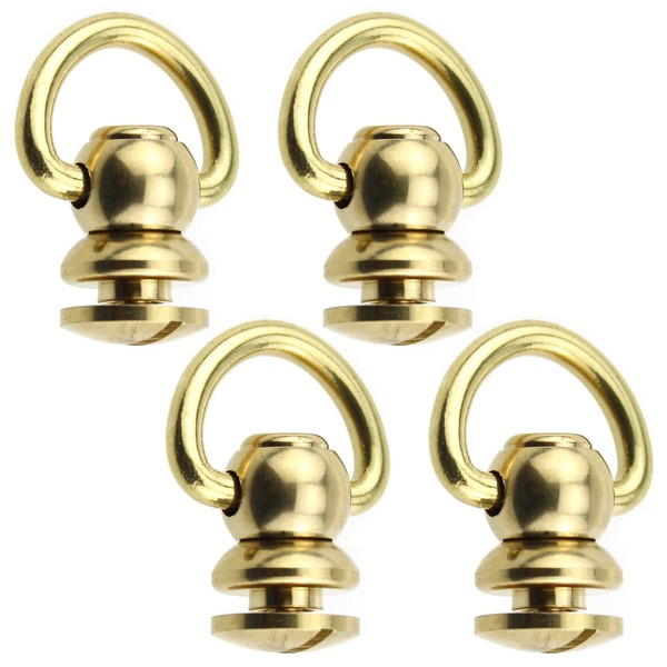 LUORNG 4PCS Brass Rivet 360 Swivel D Ring Brass D Shaped Global Head Rivet with Mounting Screw for Bag Belt Shoe Hat and Leather Craft