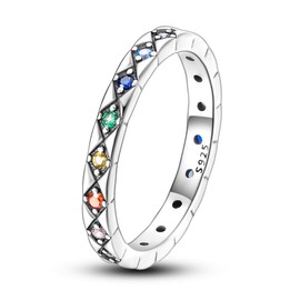 Parmuz 925 Sterling Silver Rings for Woman Dainty Stackable Ring CZ Star Moon Cross Eternity Engagement Bands Ring Gift for Her