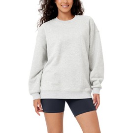 ODODOS Women's Fleece Lined Oversized Sweatshirts Long Sleeve Crew Neck Pullover Top, Heather White, Medium