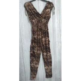 Unbranded NWT V-Neck Pretty Kitty Brown Leopard Print Stretch Pant Jumpsuit XXL #12