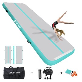AKSPORT Air Mat Tumble Track 10ft 13ft 16ft 20ft Inflatable Air Gymnastics Mat 4/8 inches Thickness Air Tumbling Mat for Home Use/Tumble/Gym/Training/Cheerleading/Yoga（6.56ft mint green)