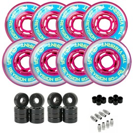 TGM Skateboards Revision Roller Hockey Wheels Indoor 76mm 80mm Hilo Variant Soft 74A 8-Pack with Hybrid Ceramic Bearings Kit