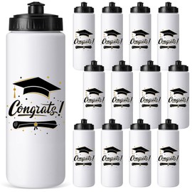 Sliner 12 Pcs Graduation Sports Water Bottles Bulk 20 oz Reusable Squeeze Water Bottles with No Leak Cap Congrats Plastic Gym for Quick and Easy Hydration