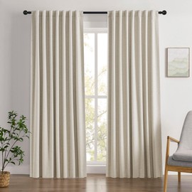 BSfullts Linen Blackout Curtains 84 Inch Long for Bedroom Living Room, Pinch Pleat Back Tab Full Black Out Drapes Farmhouse Boho Curtain for Window, Neutral Drape 50" W 7 FT