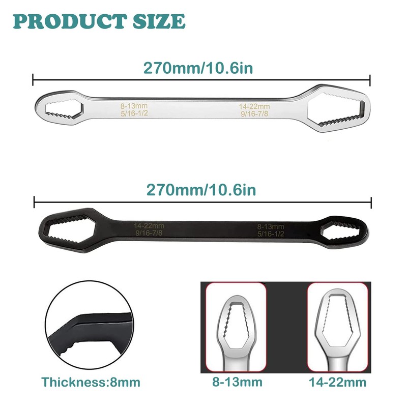 KEWAYO 8-22mm Universal Torx Wrench Set, Double-Ended Self-Tightening Adjustable Wrench
