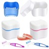 HONGECB 2 Denture Box, Prosthesis Container, Denture Cup, 2 Denture Cleaner Brushes, Denture Container with Strainer, for False Teeth Storage Cleaning (Light Blue + Pink)