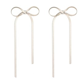 Bow Earrings for Women Gold Silver Bow Dangle Drop Earrings Long Tassel Chain Bow Knot Statement Earrings Wedding Trendy Jewelry (Silver)