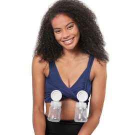 Larken X brasier relajado – Todo en uno para lactancia y bombeo manos libres, Azul (Marine), L