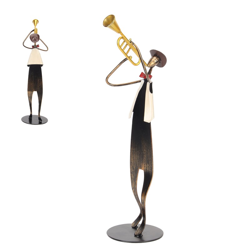 Trumpet Player Figurine Modern Abstract Handcrafted Metal Musician Sculpture for