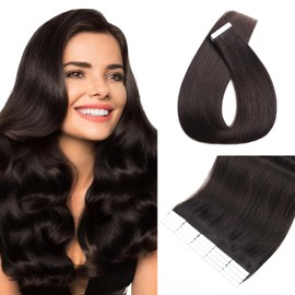 YGP Tape in Hair Extensions Human Hair 18 Inch 50g 20 pcs Natural Black Real Human Hair (#1B, 18 inch)