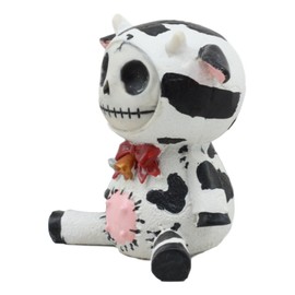 Ebros Furry Bones Moo Moo Bovine Cow Skeleton Figurine 2.25"Tall Farm Red Bowtie Cow With Milk Jug Statue