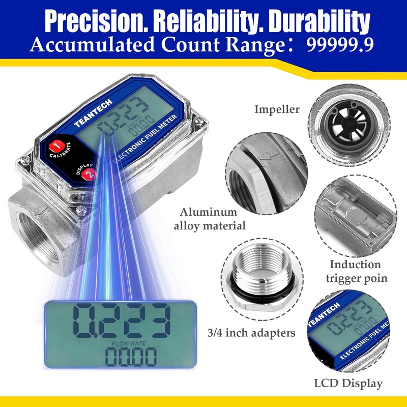 Turbine Flow Meter 3/4" inch Digital LCD Display with NPT
