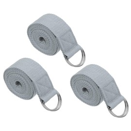 PATIKIL Yoga Strap for Stretching 8 Feet, 3Pcs Cotton Yoga Belt with Adjustable Metal D-Ring Buckle Stretch Bands for Fitness Pilates, Light Grey