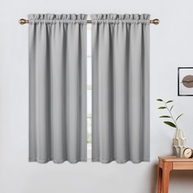 LinTimes Blackout Short Curtains for Bathroom Set 2 Panels Rod Pocket Cafe Tier Curtains Light Blocking Blackout Room Darkening Curtains for Small Windows Kitchen 26x45 Inch Length Light Grey Wine