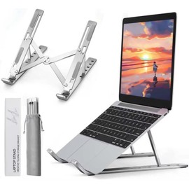POKYGO Soporte para Laptop, Soporte Laptop Plegable con 7 Ángulos Ajustables para Ventilación de Calor, Base Estable Antideslizante, para Teléfono Tableta, Teléfono (Plata)