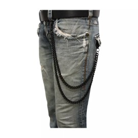 Unbranded Men Women Black Metal Wallet Chain Links 2 Strands Keychain Work School Wear