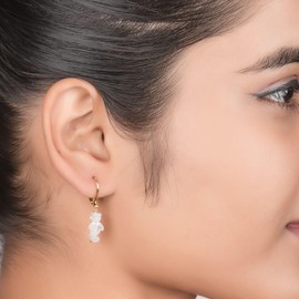 Gempires Natural Moonstone Leverback Drop Earring, Gift for Her, 14k Yellow Gold Plated Hoop, June Birthstone Jewellery