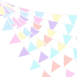 Whaline 39.5ft 42 Pieces Bunting Banner, Macarons Fabric Flag Banner Multicolor Triangle Flags Pennant Bunting Garlands for Wedding Baby Shower Birthday Party Garden Decoration Indoor Outdoor Activity